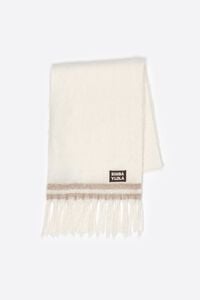 Ivory striped brushed scarf