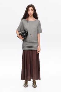 Gray melange two-material ruched dress with a flared hem