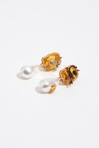 Crystal topaz and pearl earrings with monkey, pineapple and bananas