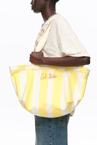 Lime striped cotton maxi beach bag
