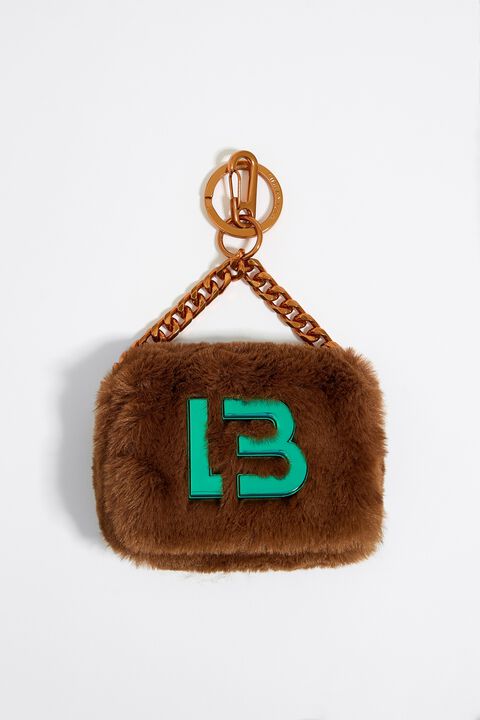 Fendi Ff Logo Print Leather Key Ring Nylon Tote in Brown