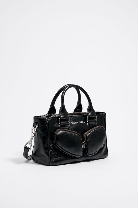 M black leather Pocket tote bag