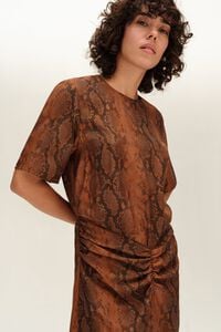Caramel Snake dress with ruched front