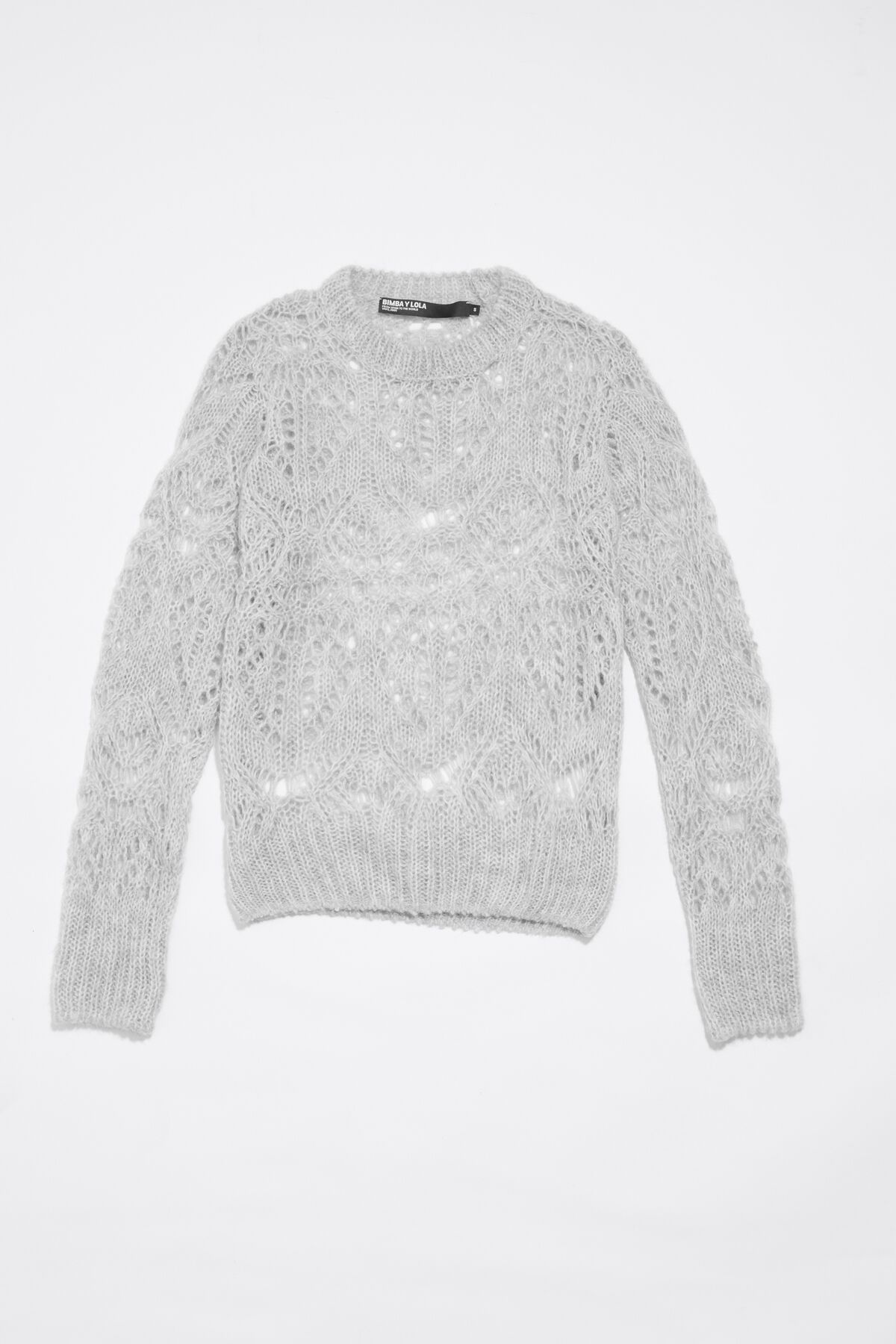 Gray open-knit alpaca sweater