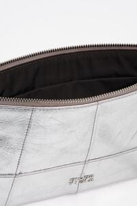 Medium silver leather zipped make-up clutch
