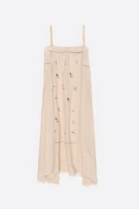 Sand linen A-line mini dress with embroidery