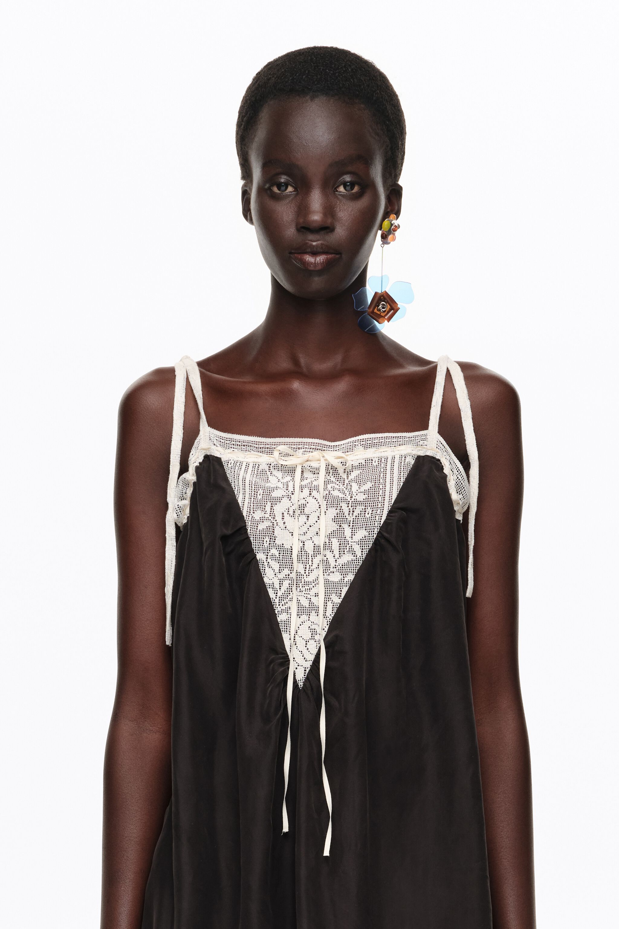 Black silk lace vest top