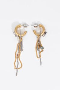 Hoop earrings with crystal heart and two-tone chains