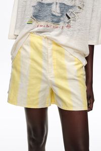 Light lime striped linen fitted shorts