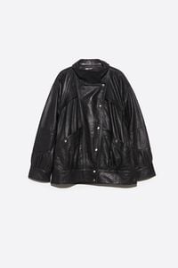Black leather jacket with volume