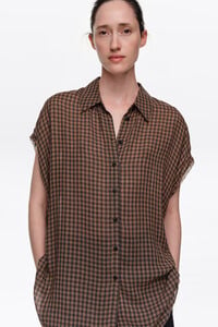 Brown checked dropped-shoulder shirt