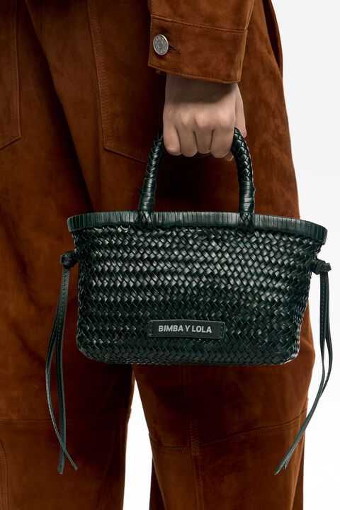 Dark green plaited leather mini bag display picture 3