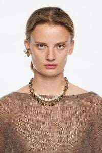 Collar doble cadena y perlas bicolor