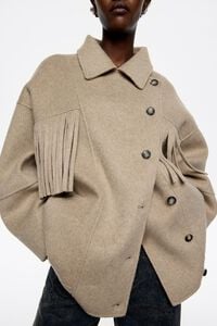 Taupe fringed double-face double-breasted jacket