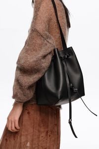 Dark anthracite large leather bucket bag