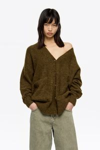 Long khaki alpaca cardigan
