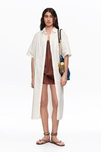 White cotton embroidered shirt dress