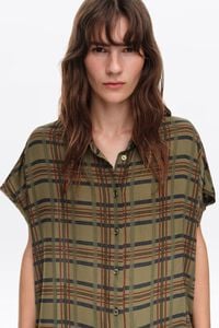 Khaki checked dropped-shoulder shirt