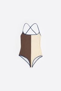 Two-tone swimsuit in chocolate and ivory