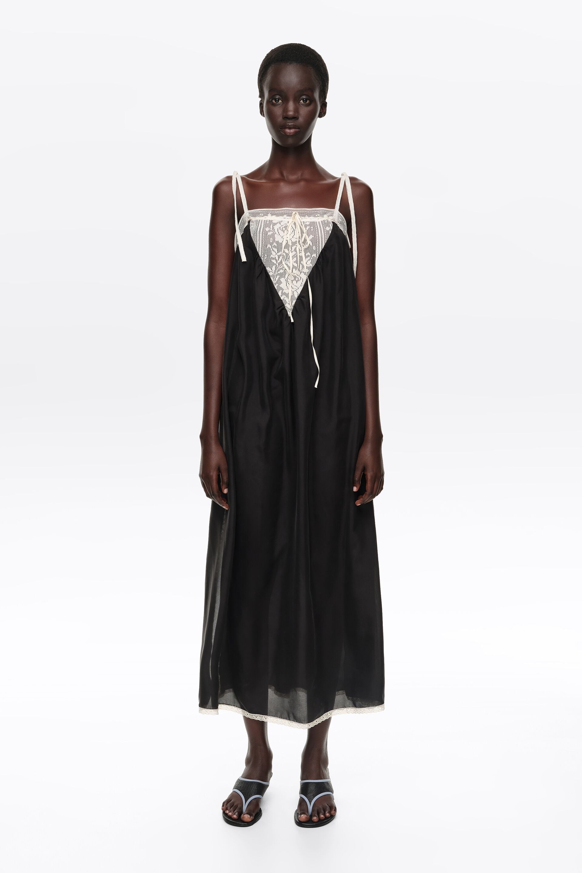 black silk and lace dress Satin maxi  Color:  RASARIO Online Boutique 36 (FR) / Black Designed for a body Black Lace Satin Midi Dress