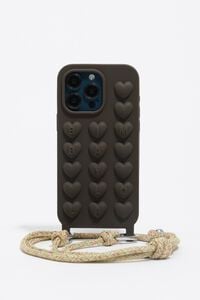 Dark brown silicone iPhone 15 Pro Max case with rope