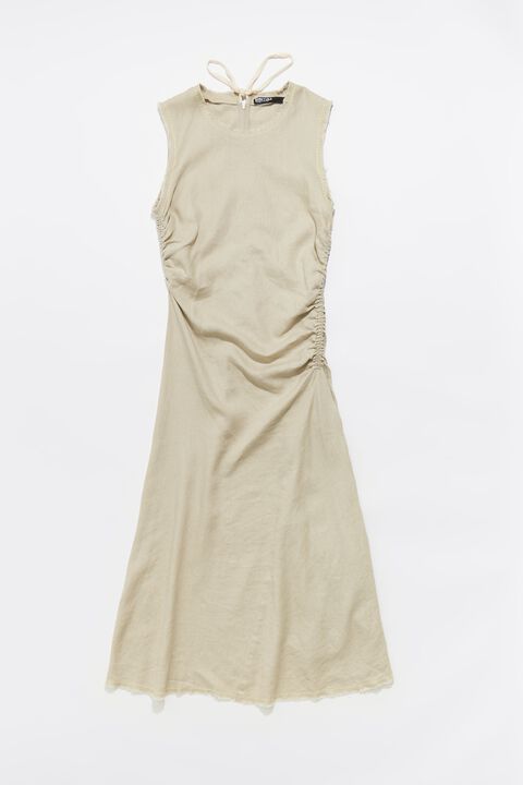 Sand washed linen frayed midi dress