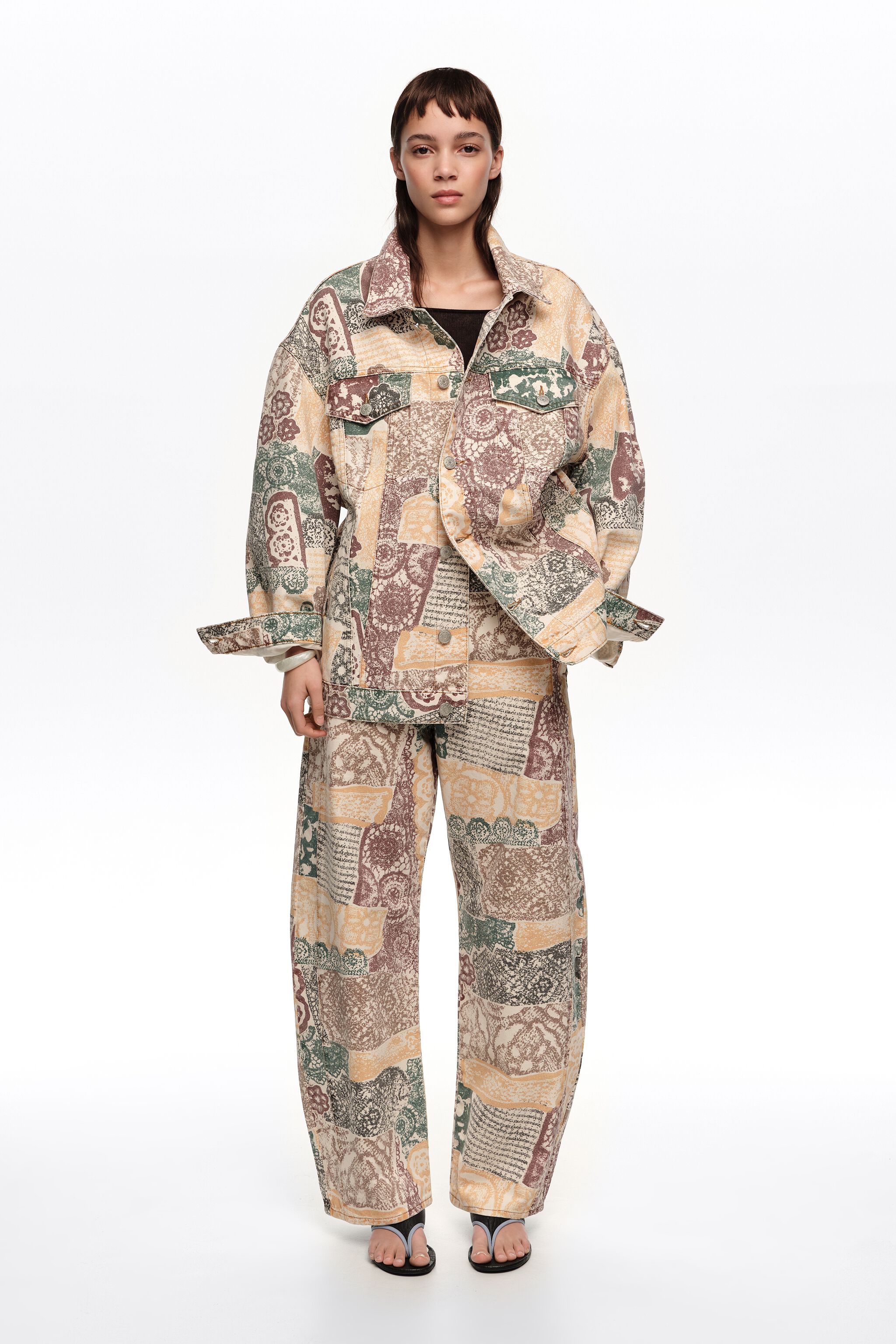 Ivory Lace oversize denim jacket