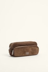 Dark khaki cotton and suede pocket case