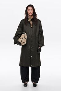 Dark khaki waxed midi trench