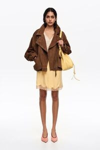 Yellow lace mini skirt