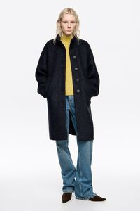 Abrigo lana boucl&eacute; midi azul marino