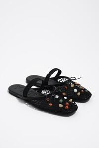 Black mesh slingback ballerina with stones