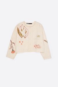 Chaqueta pespuntos e estampados raias marfil