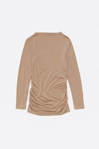 Camiseta larga fruncida marr&oacute;n claro