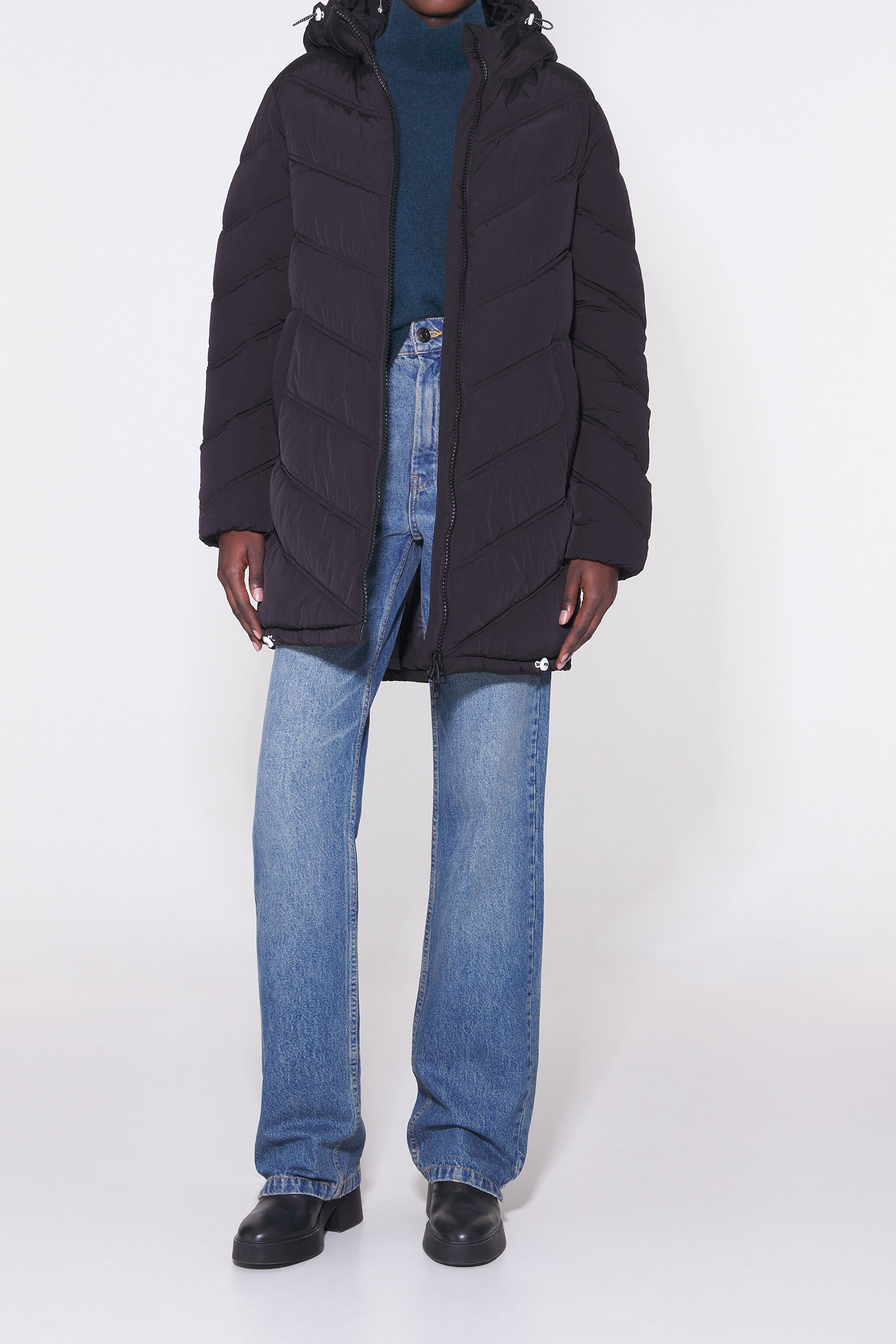 Black down midi coat