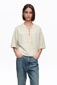 Green striped adjustable crew neck T-shirt