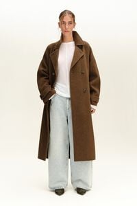 Olive belted double-face coat