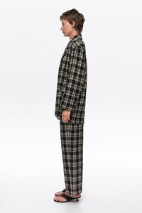 Black checked darted barrel-leg trousers