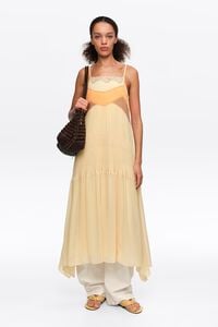 Vestido al&ccedil;as plissado linha A amarelo-claro