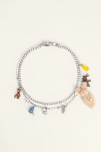 Collar cadenas y cristales con animales plateado