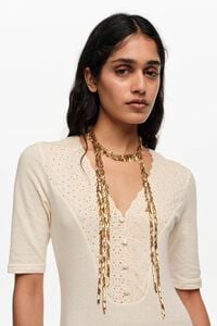 Collar cadena y flecos metal dorado envejecido