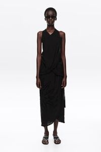 Black fringed wrap midi dress
