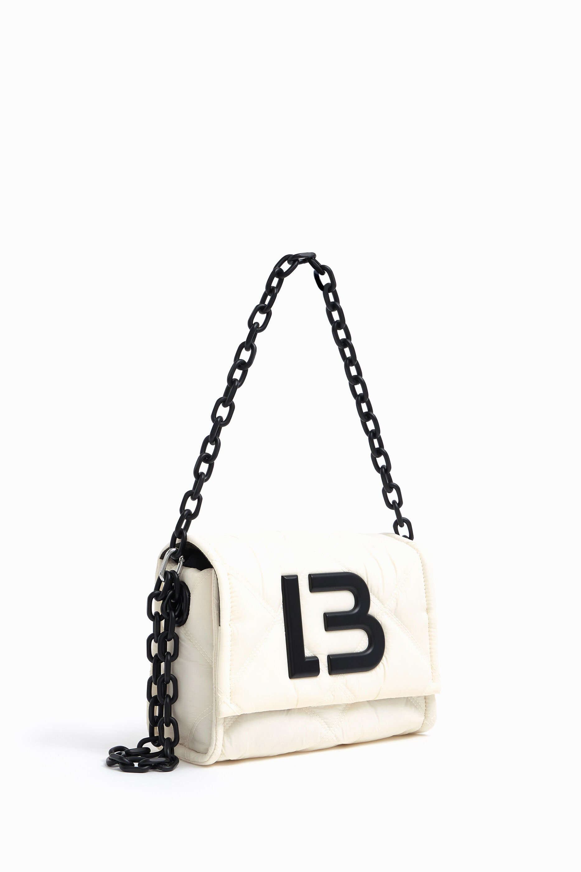 Bolso bandolera S nylon acolchado marfil