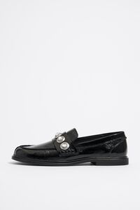 Black leather crystals loafer