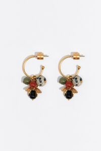 Medium gold bee and stones hoop earrings