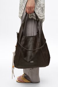 Large coffee leather Paper shoulder bag