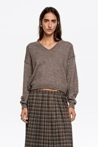 Taupe wool V-neck sweater