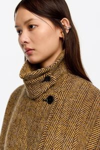 Long mustard herringbone tailored coat