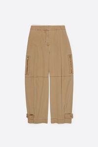 Camel cotton adjustable barrel trousers