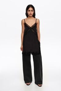 WIDE LEG - Washed black denim trousers